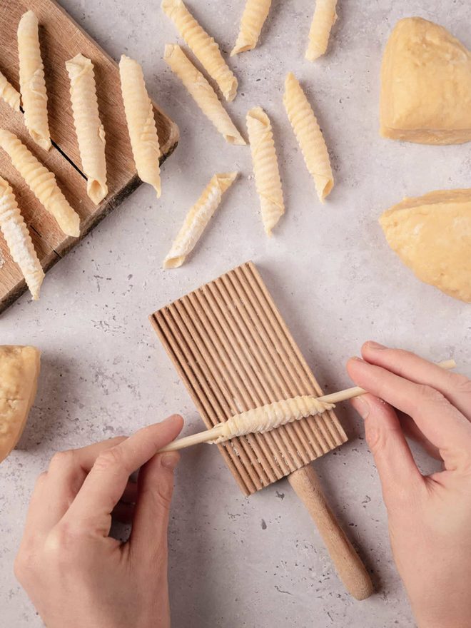 Garganelli rolled on a dowel