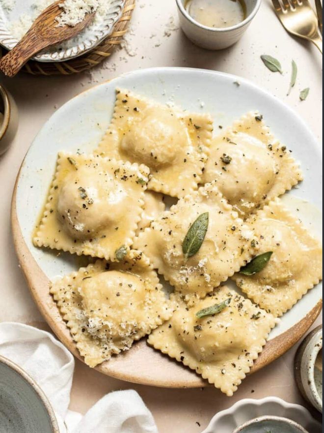 Square ravioli with crimped edges